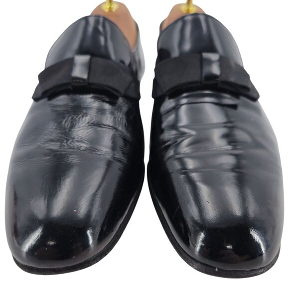 Bruno Magli Formal Opera Dress Shoes Men 7 Black Leather Tuxedo Bow Loafer Italy - Picture 2 of 12